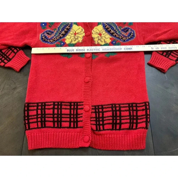 Vintage The Eagle's Eye Sweater Hand Knit Teacher School Cardigan Flowers SZ M - Picture 7 of 9